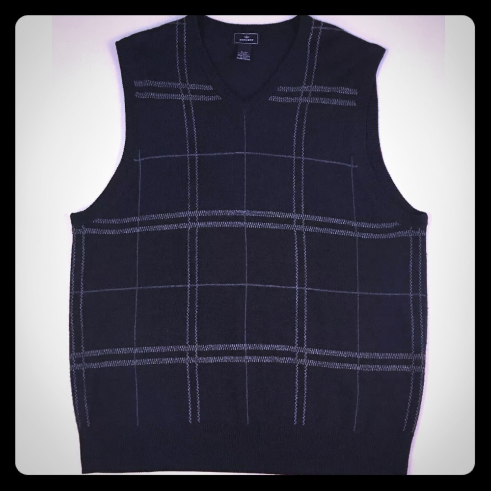 DOCKERS Men's Black Checker Sweater Vest XL